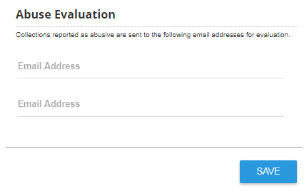 Abuse evaluation page with fields for one or two email addresses. 